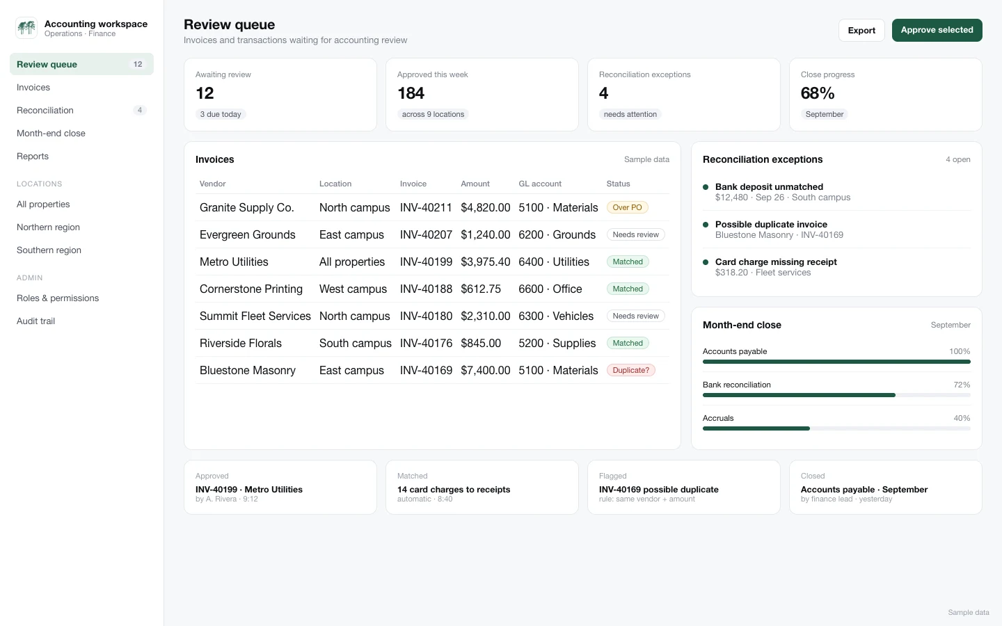 Leading U.S. Cemetery & Funeral Services Company screen with sample data